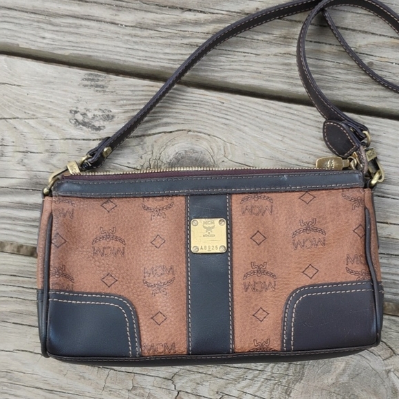 MCM Handbags - MCM Tan and Black Logo Shoulder Bag